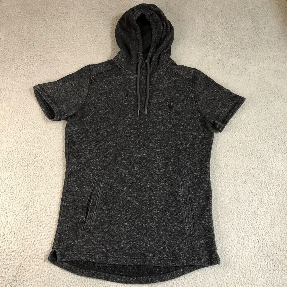Under Armour Hoodie Men Medium Gray Logo Pullover Fitted‎ Sweatshirt Sportswear